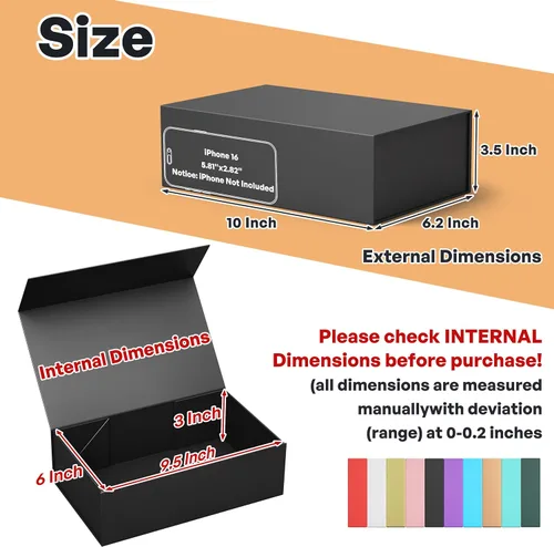 Miniatura 2 de RYDDOY Caja de Regalo Negra, 9.5x6x3'' Cajas de Regalo para Regalos con Tapas Cierre Magnético Rectangular Plegable para Caja de Propuesta