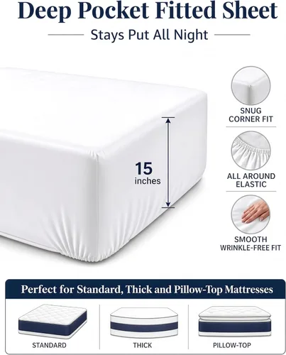 Miniatura 2 de Lane Linen Sábana Ajustable Individual Solamente - Sábana Inferior Individual de Punto Elástico en 4 Direcciones con Bolsillos Profundos - Se Adapta