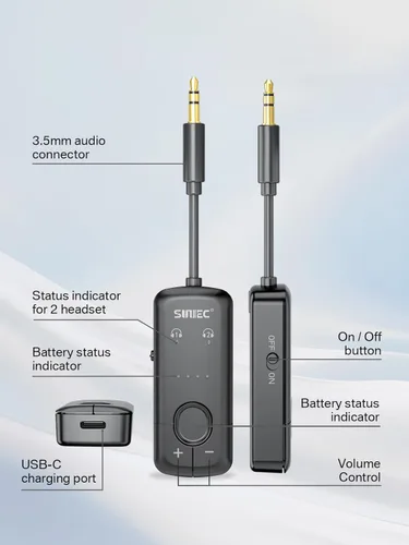 Miniatura 7 de Adaptador Bluetooth de avión para auriculares auriculares: transmisor inalámbrico adaptador de vuelo dongle para viajes de avión aerolínea