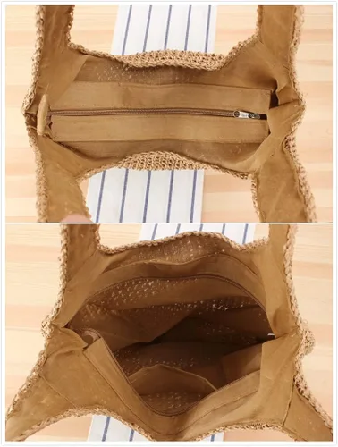 Miniatura 6 de Naimo Bolso de hombro de playa de paja para mujer, bolso grande hecho a mano, tejido a mano, bolso hobo casual de verano