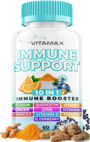 Miniatura 8 de Apoyo inmunológico 10 en 1 con saúco, D3, selenio, quercetina, zinc, vitamina C, jengibre, curcumina de cúrcuma, B6, equinácea, defensa