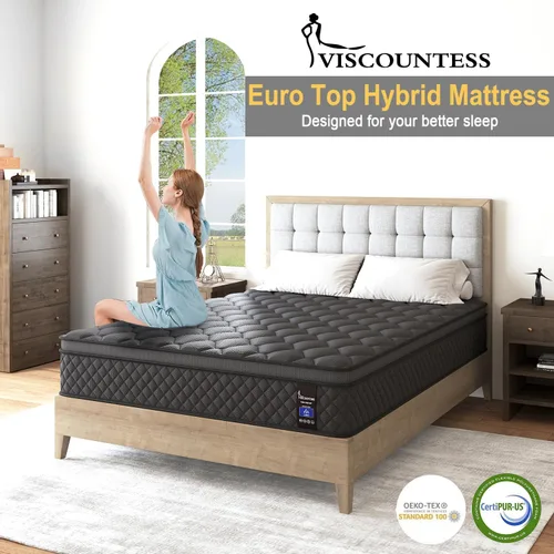 Miniatura 9 de VISCOUNTESS Colchón individual de 12 pulgadas, colchón híbrido de firmeza media, parte superior europea para soporte de espalda y lumbar, cama