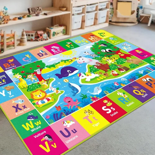 Miniatura 6 de Alfombra infantil de 5 x 7 pies para sala de juegos, alfombra de juegos con ABC y animales, alfombra antideslizante súper suave para suelo, tapete
