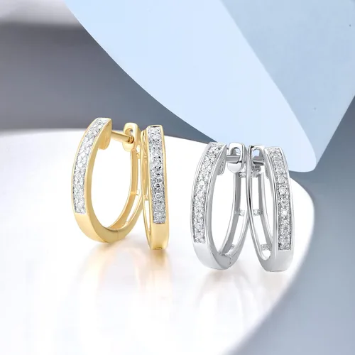 Miniatura 3 de Santuzza Aretes de aro delicados de oro macizo de 10 quilates con diamantes auténticos para mujer