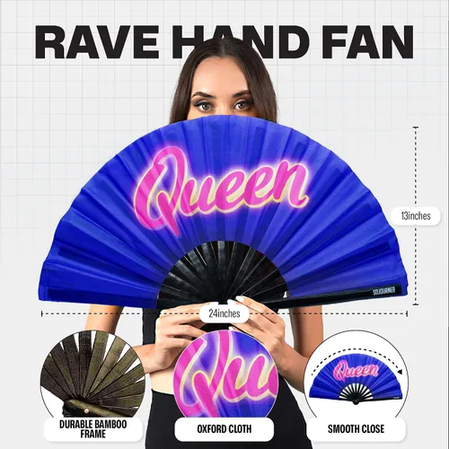 Miniatura 90 de SoJourner Bags Rave Fan – Ventilador plegable grande – Ventilador de mano Clack para raves, Halloween, Burlesque, trajes de arcoíris para mujeres