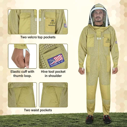 Miniatura 6 de 3-Layer Ultra Ventilated Mesh Beekeeping Suit for Men & Women with Veil Sting-Proof Bee Suit with Leather Gloves & Bag