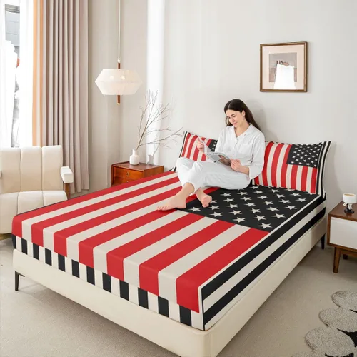 Miniatura 32 de Erosebridal American Flag Fitted Sheet Twin, Hockey Bedding Set United States Sports Games Bed Sheets for Kids Boys Teens Bedroom, Red White