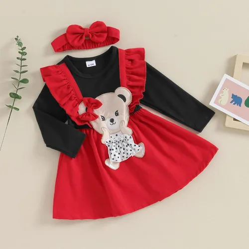 Miniatura 3 de Trajes de Navidad para niñas pequeñas, vestido de manga larga, falda vintage de encaje de una pieza, vestido de fiesta de terciopelo rojo, vestido