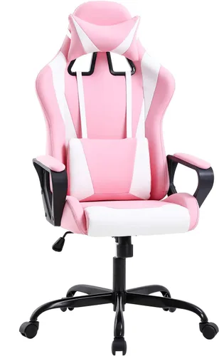 Miniatura 15 de Silla de oficina para videojuegos, silla de escritorio con soporte lumbar, reposacabezas y reposabrazos, giratoria, ergonómica, para deportes Negro