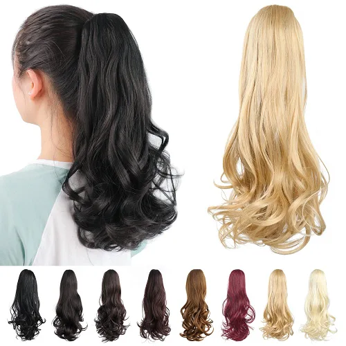 Miniatura 7 de Extensiones de pinza de cabello rubio, extensiones de cola de caballo para mujer, extensiones de cabello rizado de 16 pulgadas, extensiones