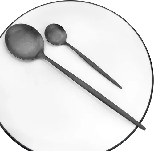 Miniatura 3 de Cucharas de café expreso negro mate, mini cucharas de té para café, cucharas pequeñas de acero inoxidable de 5.11 pulgadas para postre, juego de 6