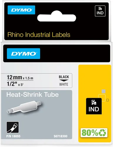 DYMO Tubos termorretráctiles industriales para DYMO Industrial RhinoPro Label Makers, negro sobre amarillo, 1/4 pulgadas (18052)
