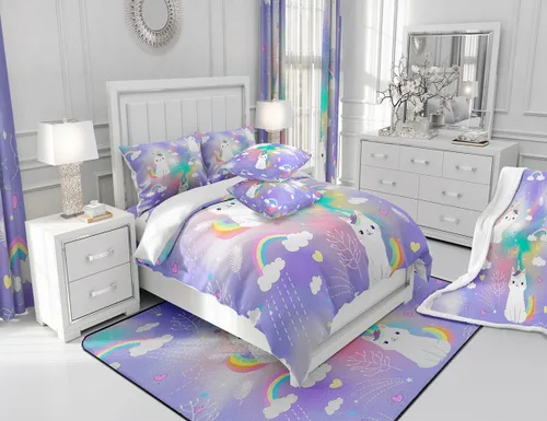 Miniatura 5 de Manfei Manta de unicornio Kitten Kawaii con diseño de gato y unicornio para sofá, nubes arcoíris, estrellas, corazones, manta de cama para niños