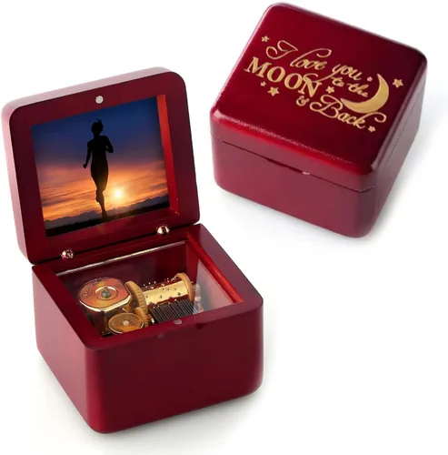 Miniatura 8 de Caja de Música Mini con Marco de Fotos Grabado Láser Caja de Música Vintage de Cuerda, Regalo para el Día de la Madre Día de San Valentín Día