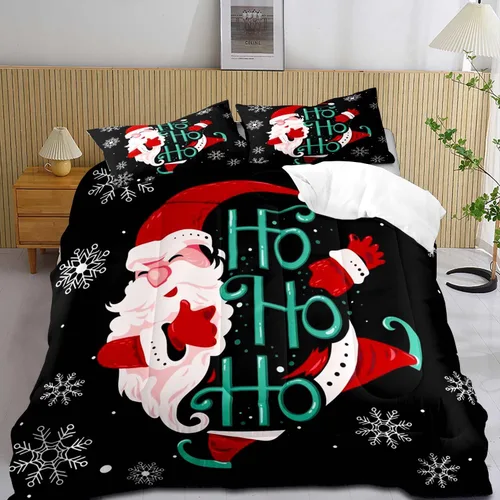Miniatura 10 de LUVIVIHOME Juego de edredón de 2 piezas de oso de Navidad, tamaño individual, copos de nieve blancos, rojo y negro, a cuadros, ropa de cama