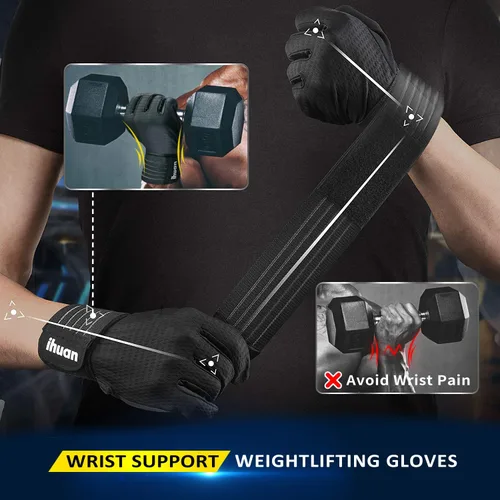 Miniatura 3 de ihuan Guantes de entrenamiento para hombres con dedo completo: levantamiento de pesas para hombres, guantes de mano completa para levantamiento