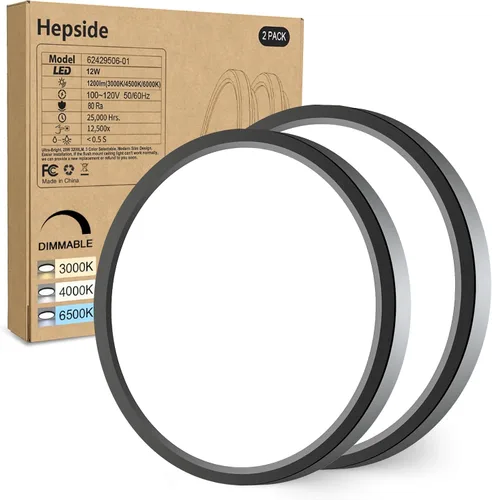 Miniatura 44 de Paquete de 2 lámparas de techo LED de montaje empotrado, color negro, 12 pulgadas, 28 vatios, regulable y 3000K-4500K-6000K, lámpara de techo de 3