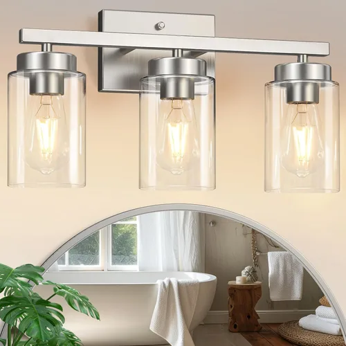 Miniatura 18 de IZORRO Moderna lámpara de baño, 3 luces negras claras, accesorios de iluminación de baño sobre espejo con vidrio transparente para sala de estar