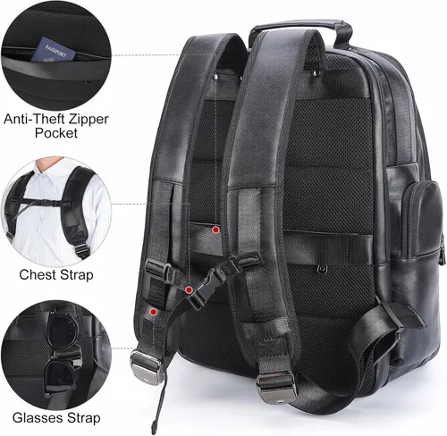 Miniatura 3 de TIDING Mochila de cuero genuino para hombres de gran capacidad 17.3 pulgadas portátil bolsa negra impermeable negocios trabajo viaje mochila