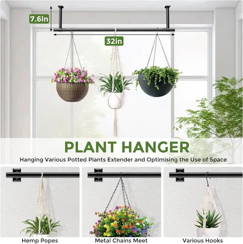 Miniatura 6 de Macetas colgantes para plantas de interior, colgador de plantas resistente de 32 pulgadas para interiores, barra de metal de 1 pulgada de diámetro