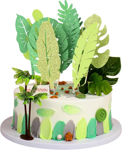 Miniatura 13 de Gyufise 10 piezas de plástico verde palmera cocos cupcakes toppers miniatura figuras de palmera decoraciones para pasteles para micro acuario