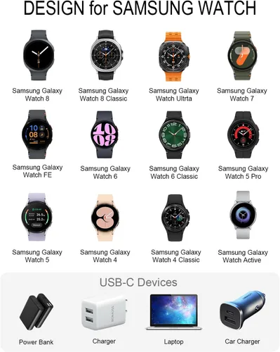 Miniatura 2 de Cargador 2 en 1 para Samsung Galaxy Watch 8/8 Classic/7/Ultra 3.3 pies USB C/A Cable de carga de repuesto para Galaxy Watch FE/6/6 Classic/5