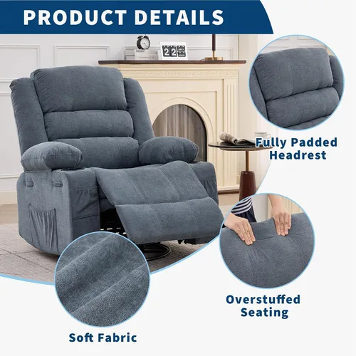 Miniatura 7 de Rocking Recliner Chair for Adults Linen Wide Upholstered Glider Recliner with Cup Holder Deep Seat Single Sofa Rocker Chair for Nursery Living Room
