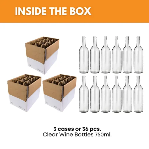 Miniatura 2 de FastRack - Botellas de vino de vidrio transparente de 25.4 fl oz (paquete de 36) Botellas W5 Claret/Burdeos Parte superior de corcho de fondo