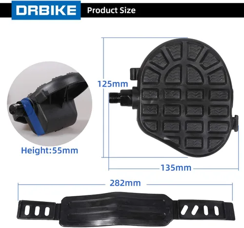 Miniatura 4 de DRBIKE Pedales de bicicleta de repuesto con correa para bicicleta estacionaria, bicicleta giratoria, reclinada, bicicleta ejercitadora, negro, 1 par