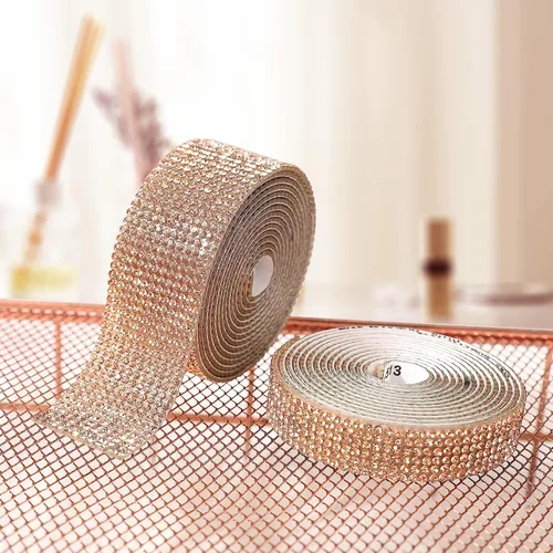 Miniatura 4 de 4 rollos de cinta autoadhesiva con diamantes de imitación, cinta de diamantes bling con pegatinas de 2 mm para manualidades, bodas, cumpleaños