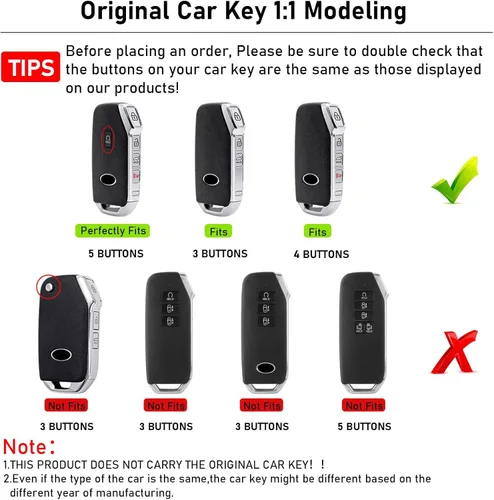 Miniatura 4 de Moonlinks Compatible con funda para llavero Kia de 5 botones, funda de metal gris y funda de silicona con llavero para Ceed Cerato Forte NIRO Seltos