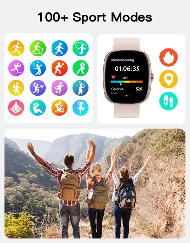 Miniatura 4 de Fitness Trackers for Men Women with Bluetooth Call 24/7 Heart Rate & Blood Oxygen Monitor Sleep Tracker, Steps/Calories Counter Rosa