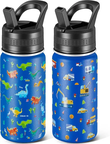 Miniatura 20 de 14 Oz Kids Water Bottle, Stainless Steel Water Bottle with Straws, Leak-Proof, BPA-Free, Insulated Water Bottles for School Boys & Girls Black