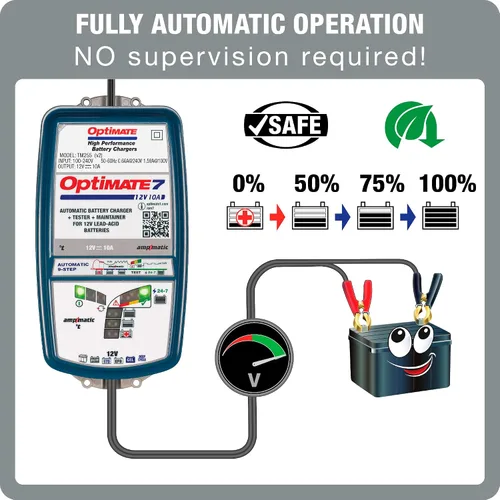 Miniatura 3 de Tecmate Optimate 7 Ampmatic, TM-255v2, 9-Step 12V 10A Cargador y mantenedor de ahorro de batería sellada