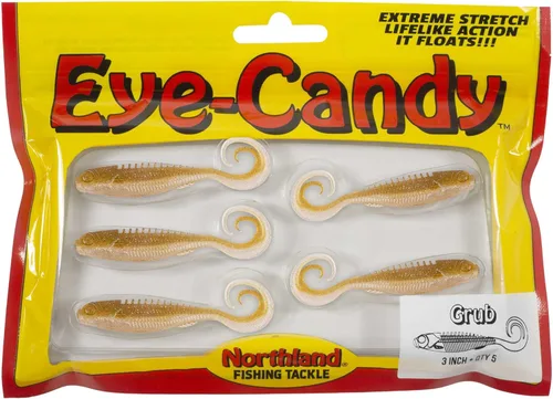 Northland Tackle Eye Candy Grub - Señuelo flotante de plástico suave de 3 pulgadas para pesca de lucioperca, 12 colores realistas, 5 cebos por Smelt