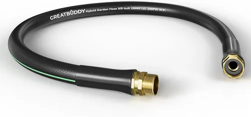 GreatBuddy Manguera de jardín de 3 pies, 5/8 pulgadas, manguera híbrida resistente, flexible y ligera, explosión de 600 PSI con accesorios de latón