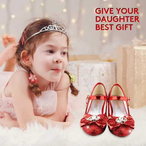 Miniatura 6 de Amtidy Girls Dress Shoes Mary Jane Wedding Party Shoes Glitter Bridesmaids Princess Heels
