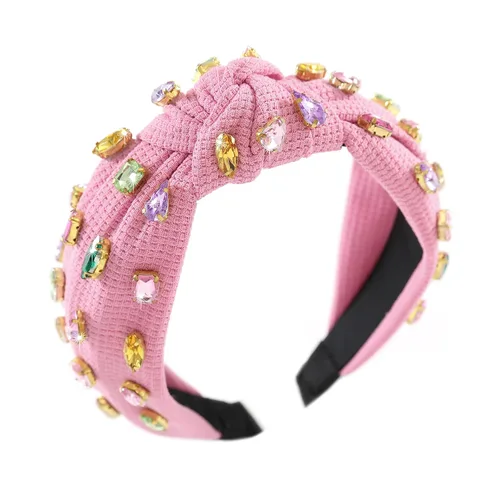 Miniatura 6 de Diadema anudada con joyas para mujeres y niñas, diadema de diamantes de imitación de cristal brillante, nudo superior ancho para mujer, diadema Negro