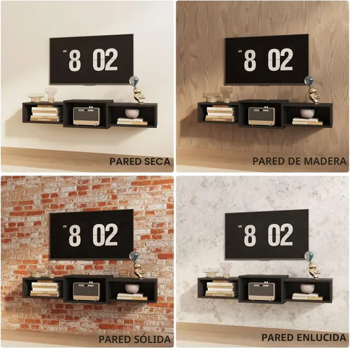 Miniatura 7 de IBUYKE Soporte flotante para TV montado en la pared con toma de corriente, moderno estante de consola de madera montado en la pared, centro