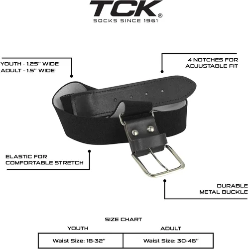 Miniatura 3 de TCK Combo de calcetines y cinturón de béisbol o sóftbol, tallas para jóvenes y adultos para niños y niñas, hombres y mujeres Negro