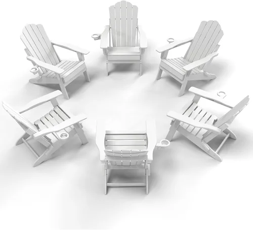 Miniatura 9 de FOOWIN Adirondack - Silla plegable de polietileno de alta densidad para patio con soporte para tazas, silla de plástico resistente de 400 libras
