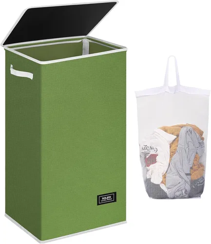 Miniatura 42 de SOLEDI - Canasta de lavandería con tapa de 100L, canasta de ropa plegable grande y alta, cesta de lavandería con bolsa removible fácil