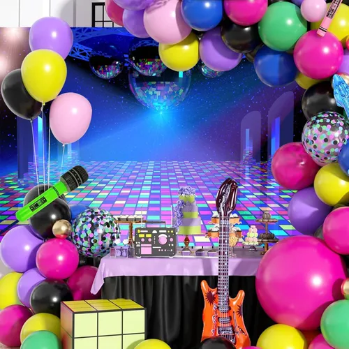 Miniatura 3 de Telón de fondo de fiesta de discotecas de 6 x 4 pies para discotecas de los años 80, música danza, concierto, escenario, fiesta de cumpleaños, fondo