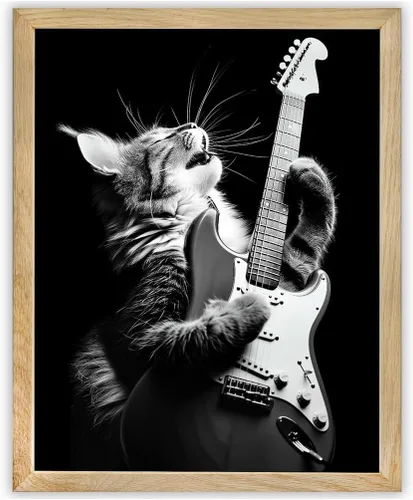 Miniatura 11 de Purrrfect - Póster sin marco de 11 x 14 pulgadas, arte de rockero felino, decoración de pared musical de guitarra eléctrica, ambiente clásico