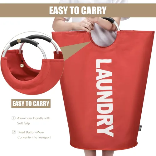 Miniatura 4 de DOKEHOM Cesta de lavandería grande de 90 L, bolsa de lavandería plegable, cesta de ropa alta independiente, contenedor de lavado plegable (rojo)