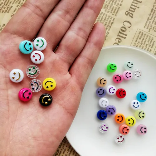 Miniatura 4 de Amaney - 480 cuentas de cara sonriente de 24 colores, 0.394 pulgadas, cuentas espaciadoras acrílicas grandes para joyas, pulseras, aretes, collares