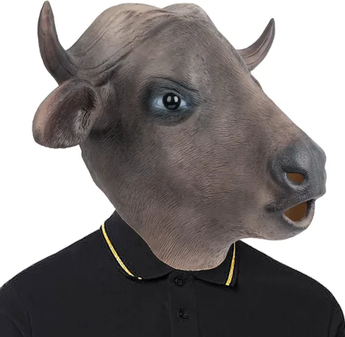 Miniatura 2 de PartyHop Máscara de búfalo con cabeza de animal de látex de cabeza completa, máscaras realistas para Halloween, carnaval, fiesta de disfraces