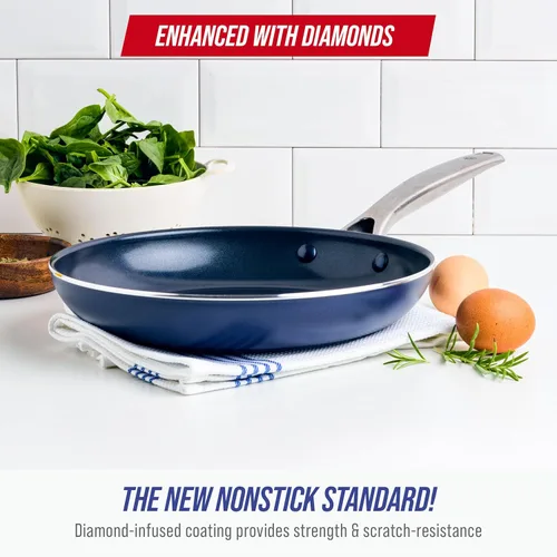 Miniatura 3 de Blue Diamond - Sartén de 12 pulg de cerámica con infusión de diamantes, antiadherente, sin PFAS/PFOA, apto para lavavajillas, horno, utensilios