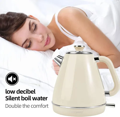 Miniatura 6 de Hervidor eléctrico de 1,7 litros, estilo retro, para encimera de cocina, café, té, agua caliente, doble pared, acero inoxidable 304, sin BPA