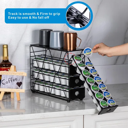 Miniatura 5 de Cajón Organizador de Tazas K de FlagShip para Cápsulas de Café Keurig - Organizador de 4 Niveles para Mostrador (Capacidad para 56 Cápsulas)